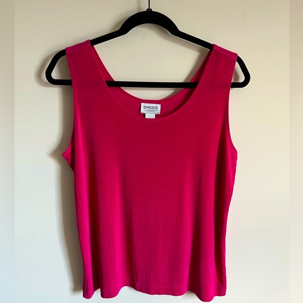 Chico's Travelers Hot Pink Knit Stretch Sleeveless Tank Scoop Neck Top Sz 3/XL